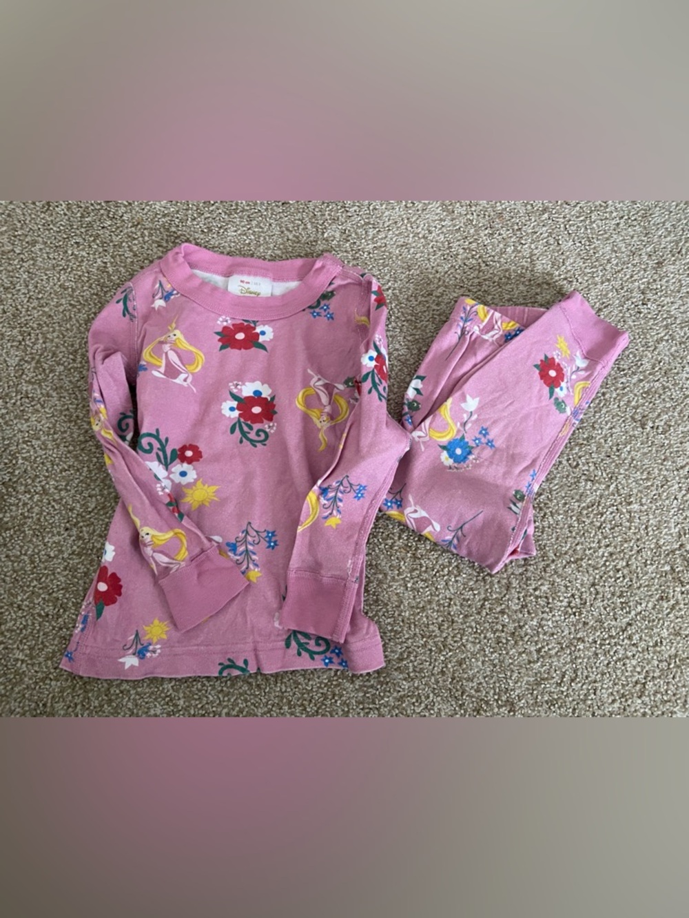 Disney Hanna Andersson Rapunzel Floral Pink Kids Pajama Set 3T Girls